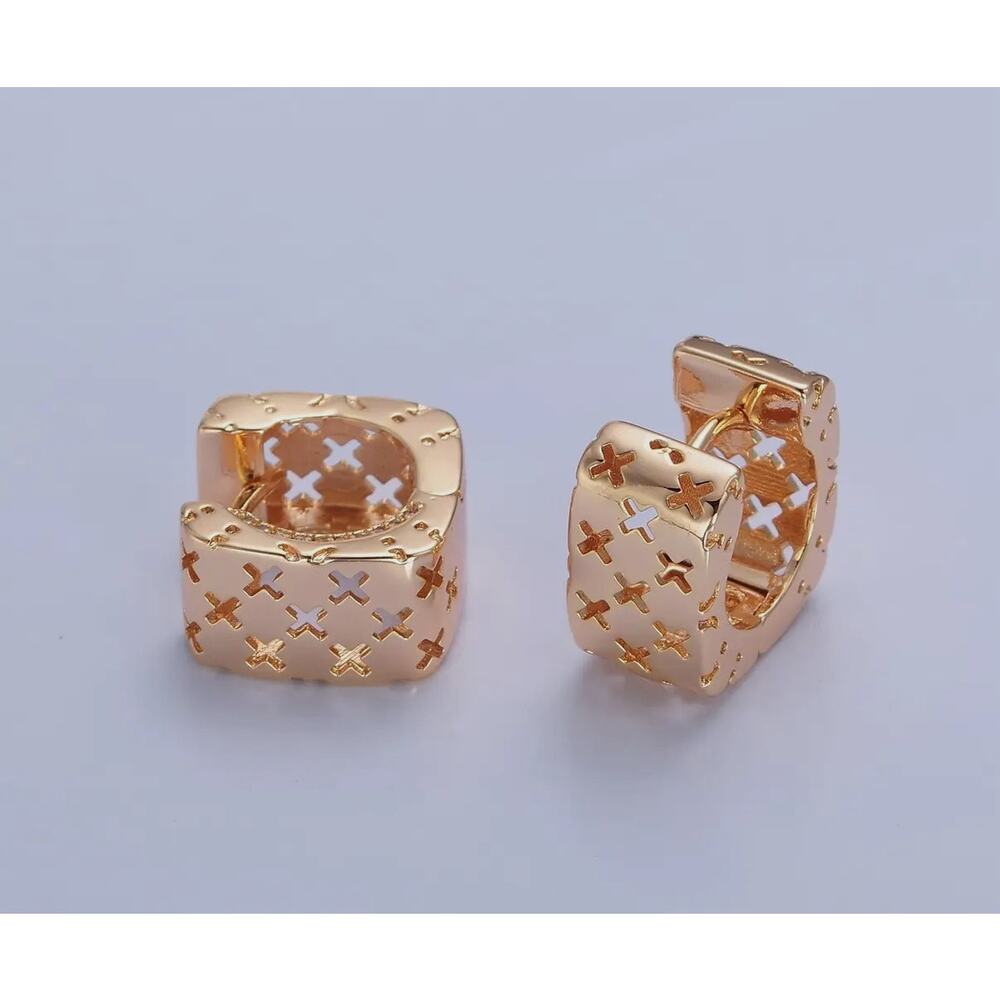 Gold Cross Cutout Huggie Hoop Earrings 24k gold filled